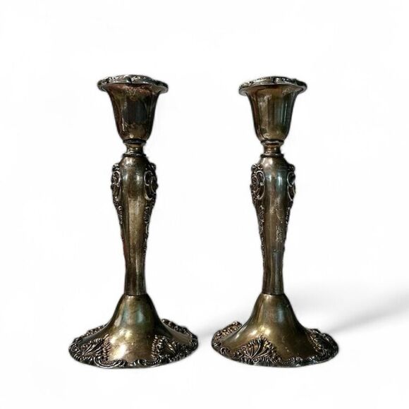 Godinger Antique Pair of Baroque Silverplated Candlestick Holders - Picture 1 of 7
